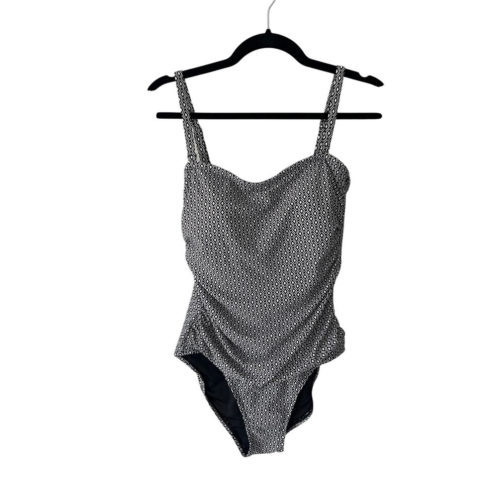 NWT DKNY Black and White Diamond Pattern One Piece Bathing Suit Large